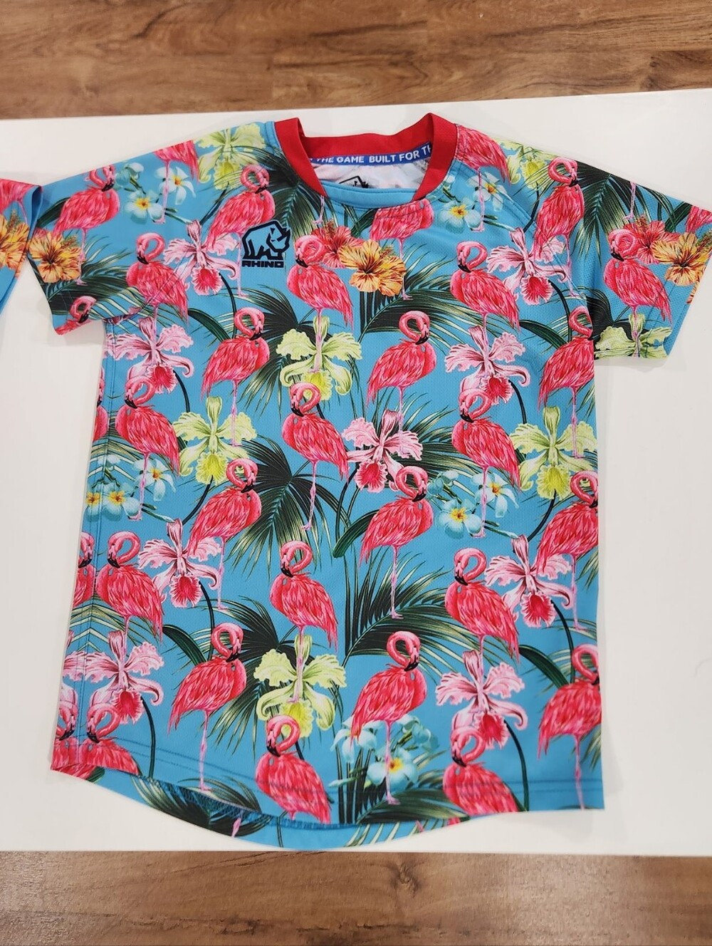 Rhino Soccer Flamingo Print Jersey Youth Medium Tropical Athletic Shirt Unisex